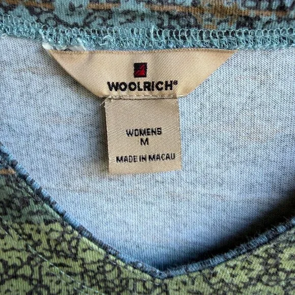 Woolrich Long Sleeve V-Neck Green/Blue Abstract Stripe Cotton Shirt Size M - Picture 3 of 8
